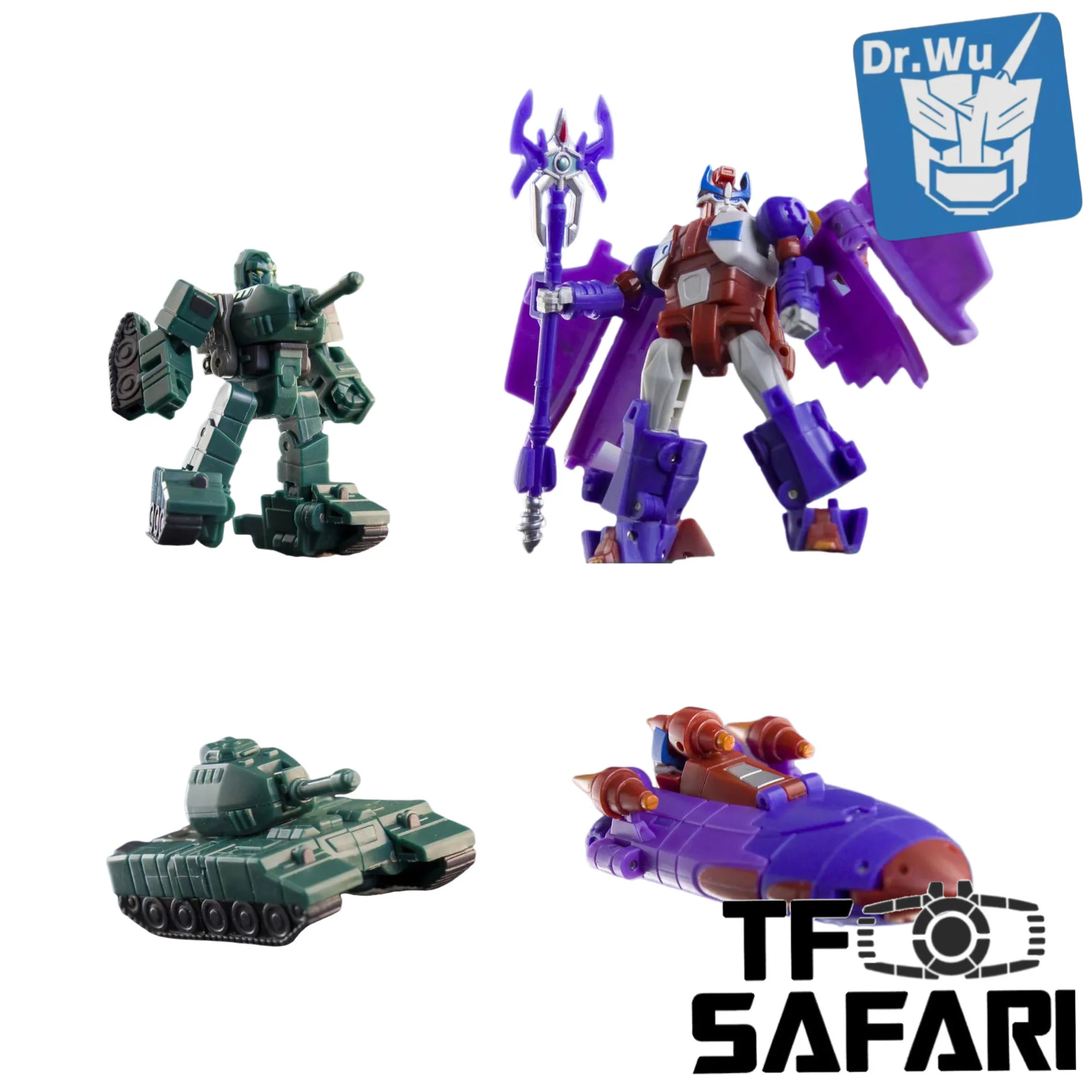 【Pre-Order】Dr.Wu & Mechanic Studio Extreme Warfare DW-E40G Green Tank (Gobots Treds) / DW-E42 Shi Fu (Alpha Trion)  2 in 1 set 4.5cm